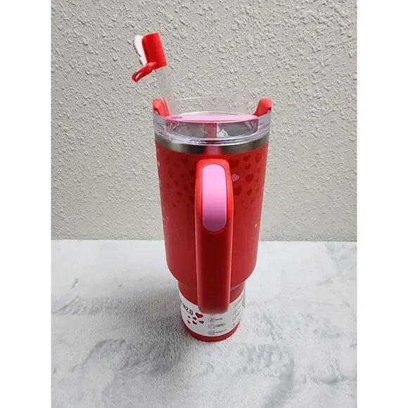 🥰STANLEY TARGET 40 OZ STAINLESS STEEL VALENTINES DAY RUBY HEARTS READY TO SHIP!